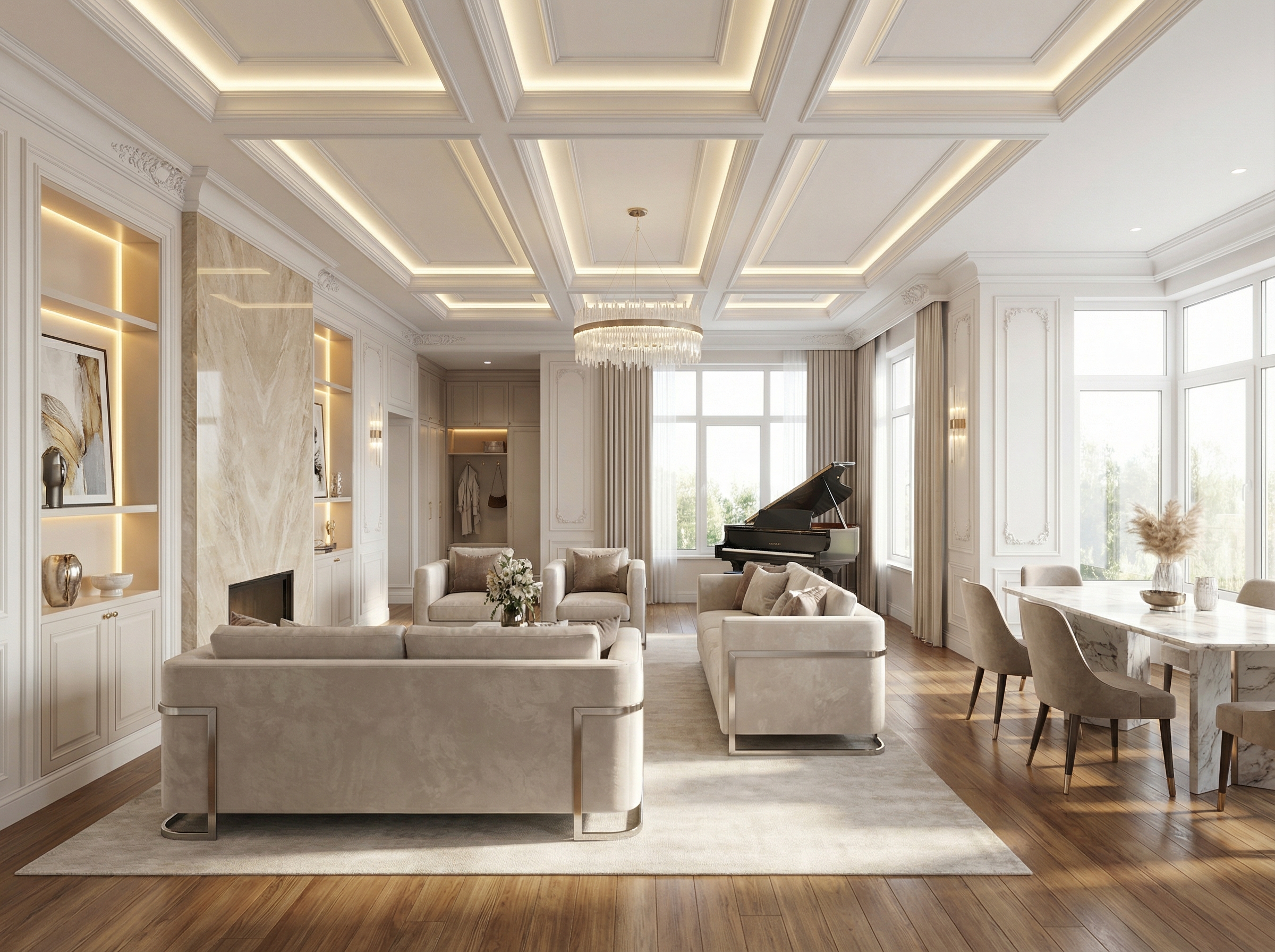 Дизайн гостиной в стиле Классика — фото интерьера от нейросети RoomGPT