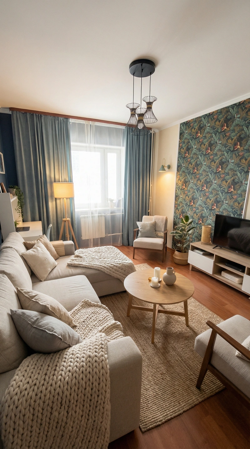 Дизайн интерьера в стиле Хюгге — Гостиная от нейросети RoomGPT