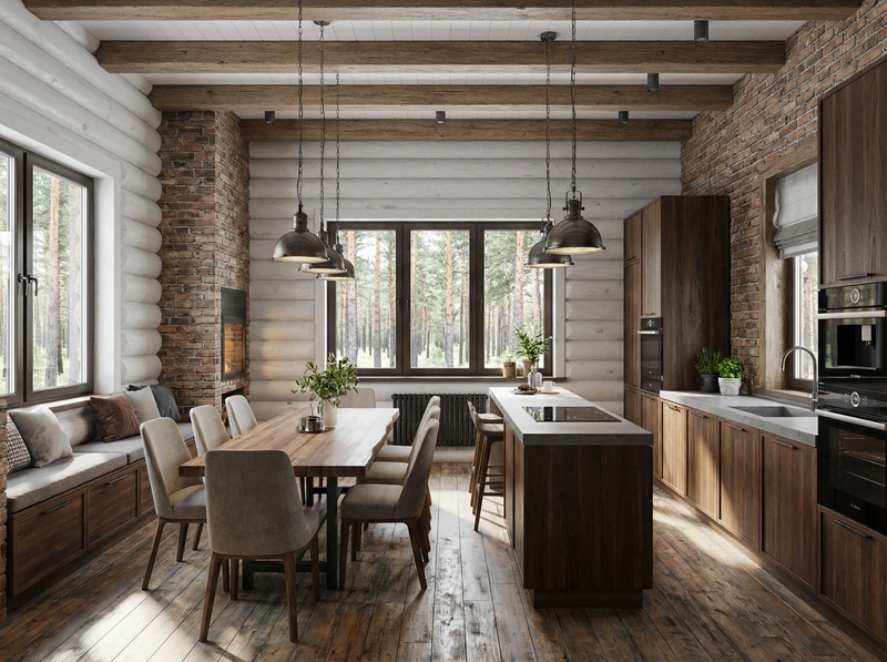 Дизайн интерьера в стиле Лофт — Кухня от нейросети RoomGPT