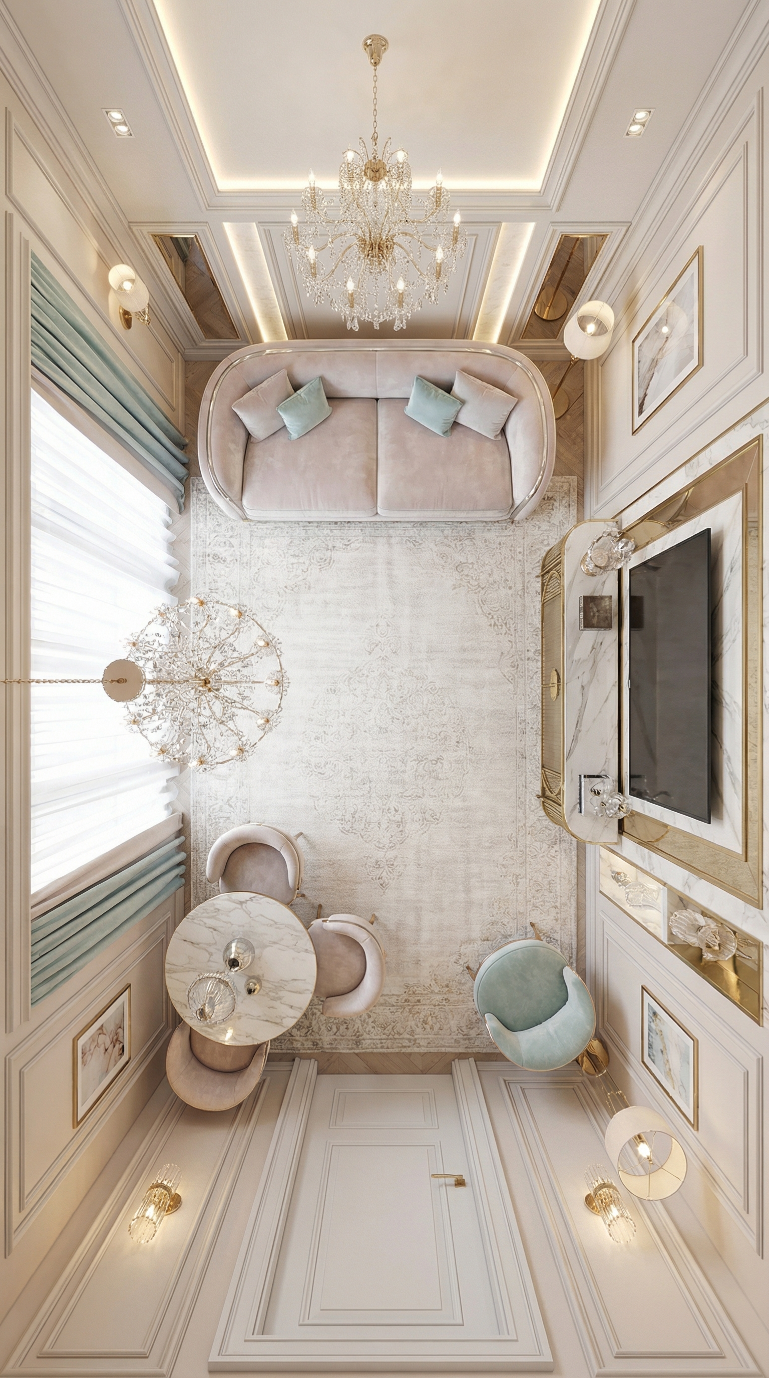 Дизайн гостиной в стиле Неоклассика — фото интерьера от нейросети RoomGPT