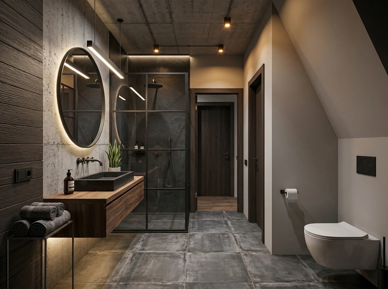 Дизайн ванной в стиле Лофт — фото интерьера от нейросети RoomGPT