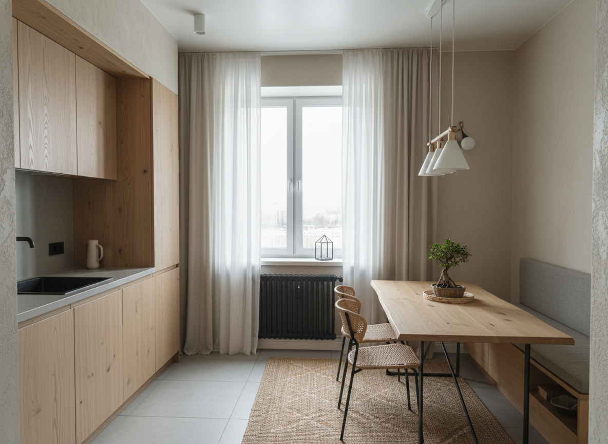 Дизайн кухни в стиле Japandi — фото интерьера от нейросети RoomGPT