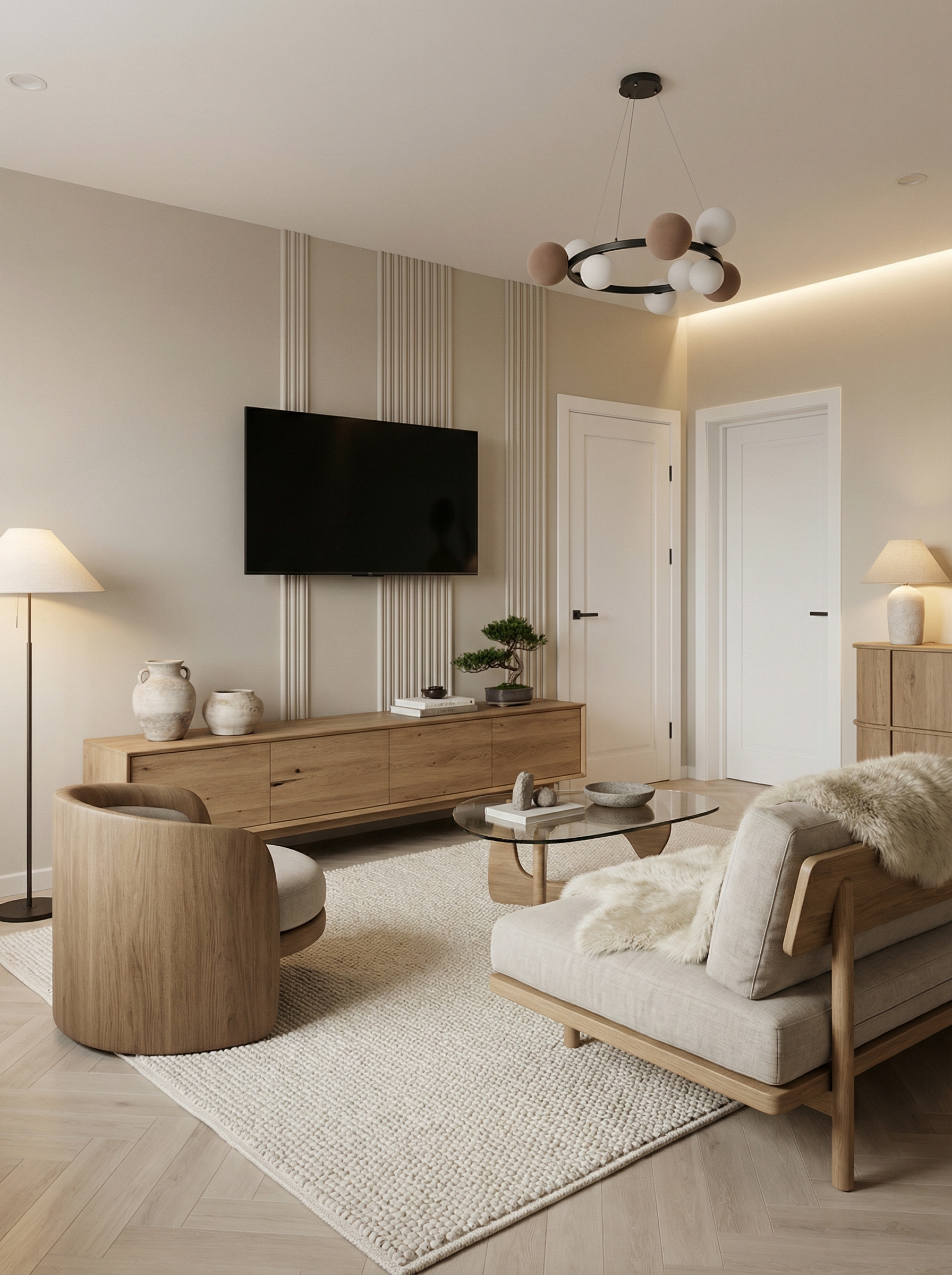 Дизайн гостиной в стиле Japandi — фото интерьера от нейросети RoomGPT