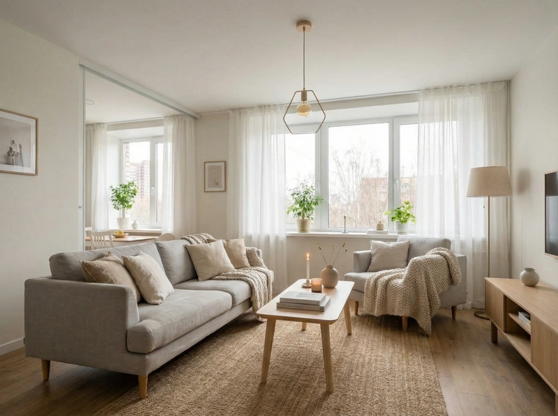 Дизайн интерьера в стиле Хюгге — Гостиная от нейросети RoomGPT