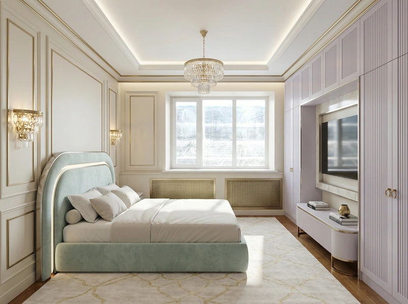 Дизайн спальни в стиле Неоклассика — фото интерьера от нейросети RoomGPT