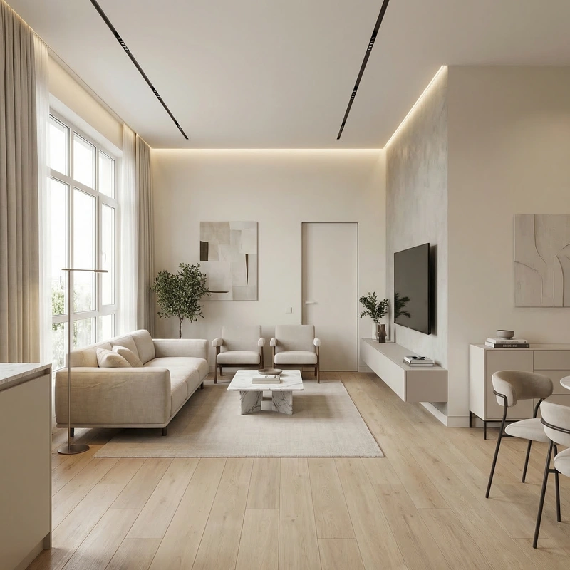 Дизайн интерьера в стиле Минимализм — Гостиная от нейросети RoomGPT