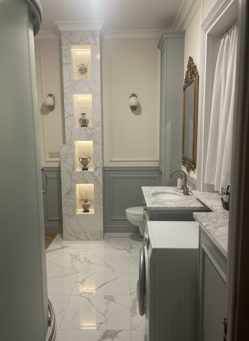 Дизайн ванной в стиле Классика — фото интерьера от нейросети RoomGPT