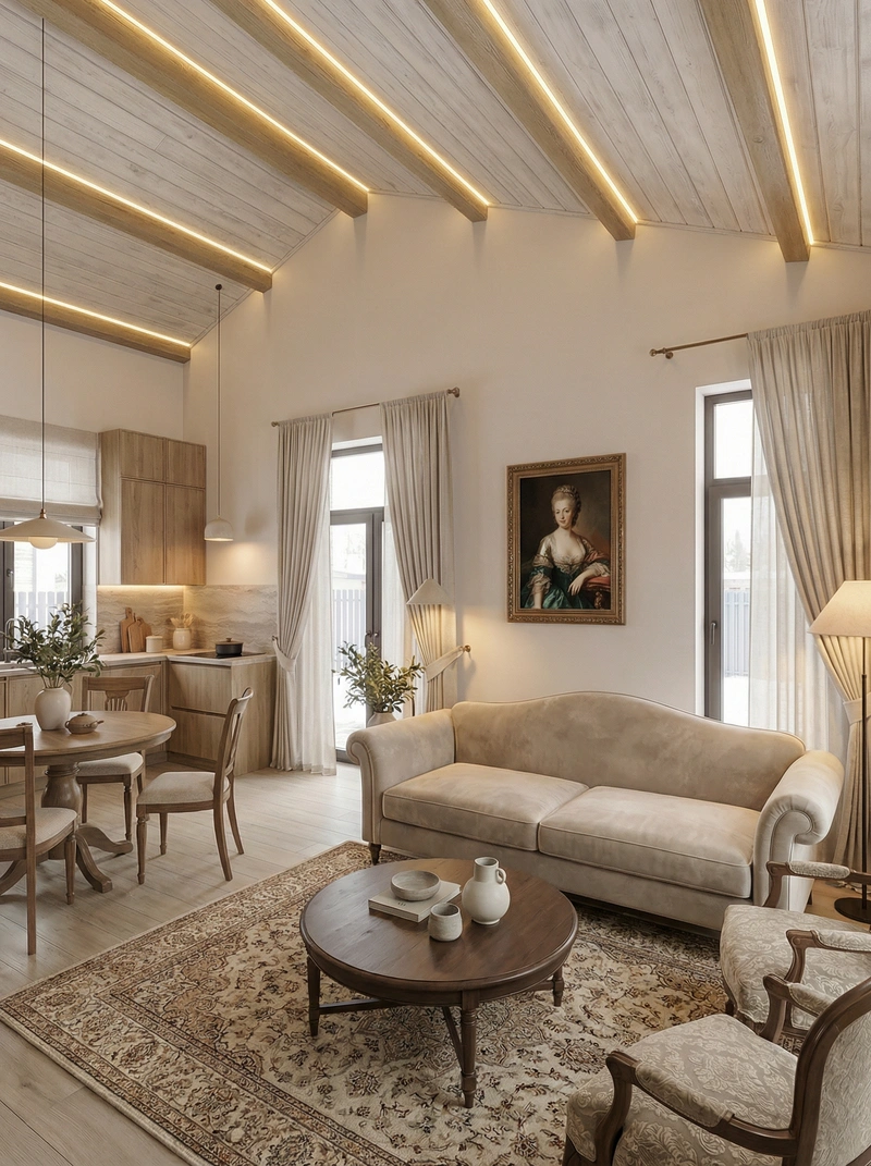 Дизайн интерьера в стиле Классика — Гостиная от нейросети RoomGPT