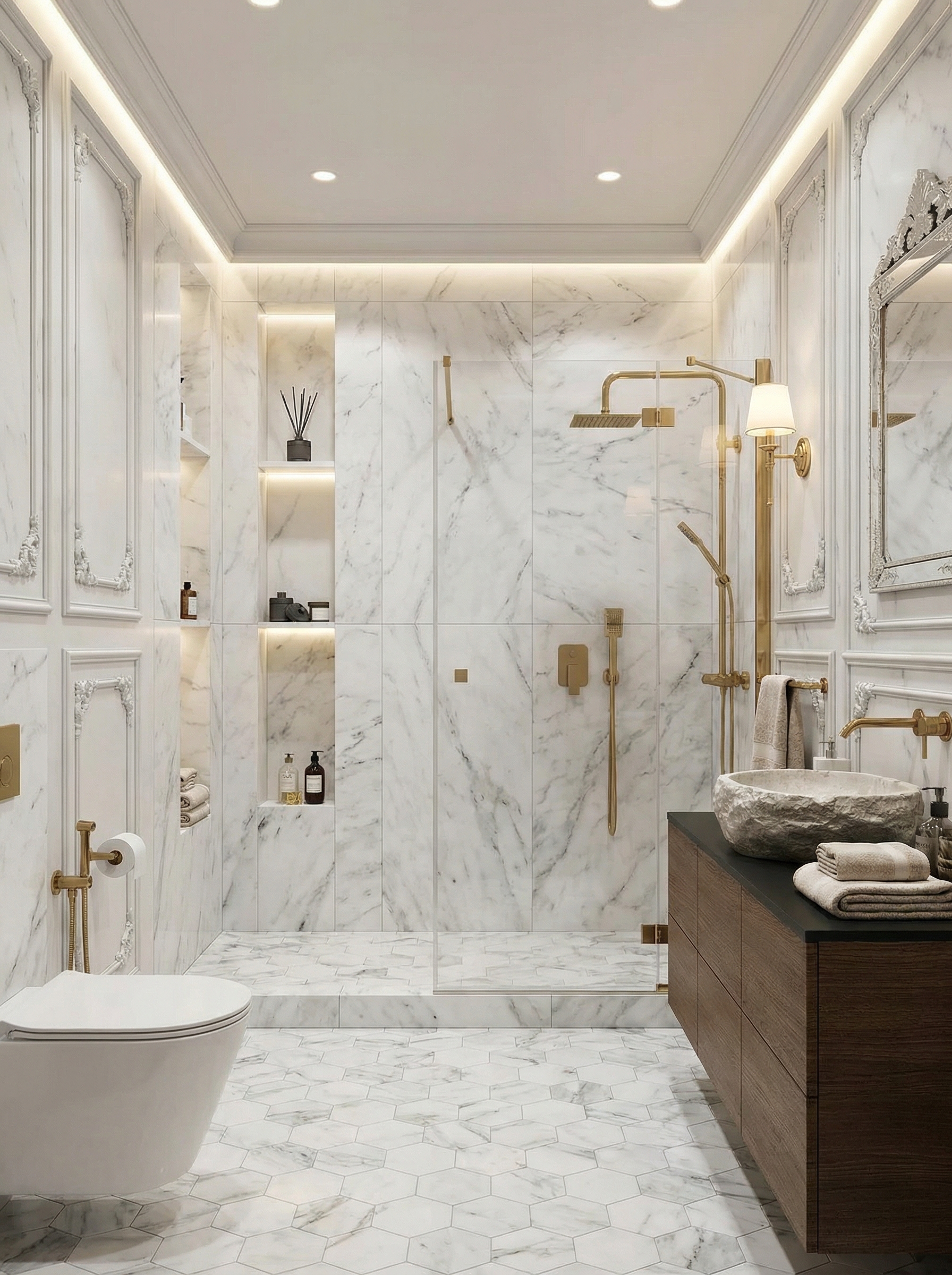 Дизайн ванной в стиле Классика — фото интерьера от нейросети RoomGPT