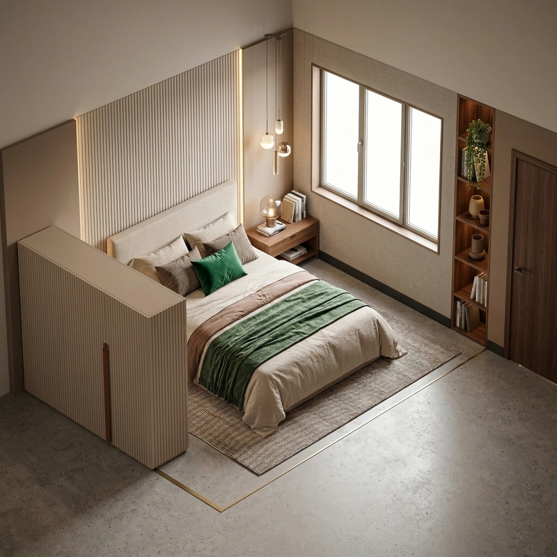 Дизайн спальни в стиле Контемпорари — фото интерьера от нейросети RoomGPT