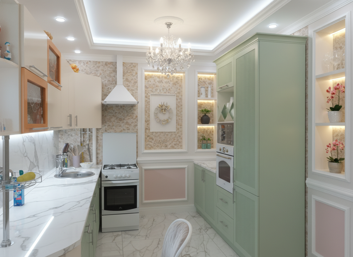 Дизайн кухни в стиле Классика — фото интерьера от нейросети RoomGPT