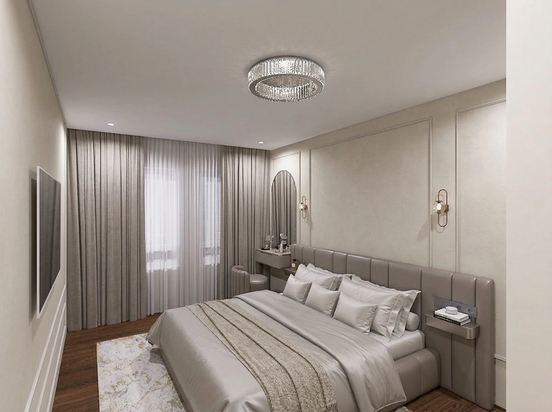 Дизайн спальни в стиле Контемпорари — фото интерьера от нейросети RoomGPT