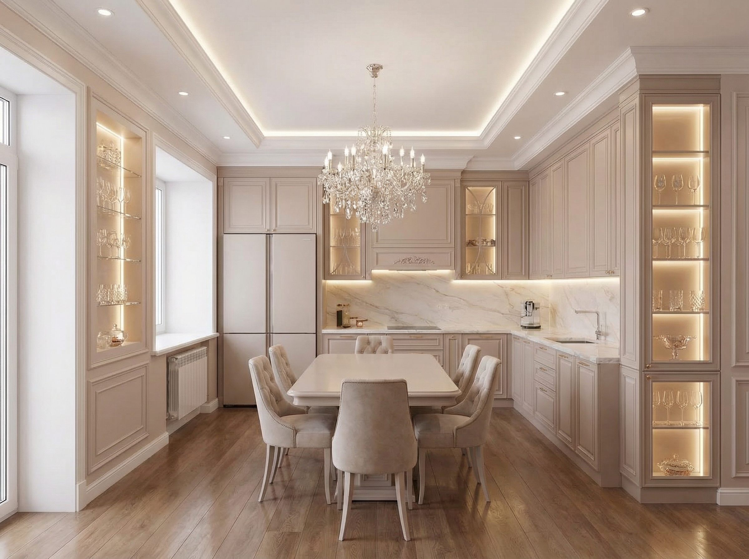 Дизайн кухни в стиле Классика — фото интерьера от нейросети RoomGPT