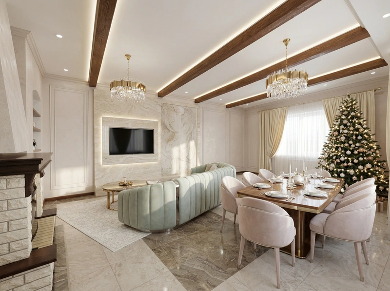 Дизайн гостиной в стиле Неоклассика — фото интерьера от нейросети RoomGPT