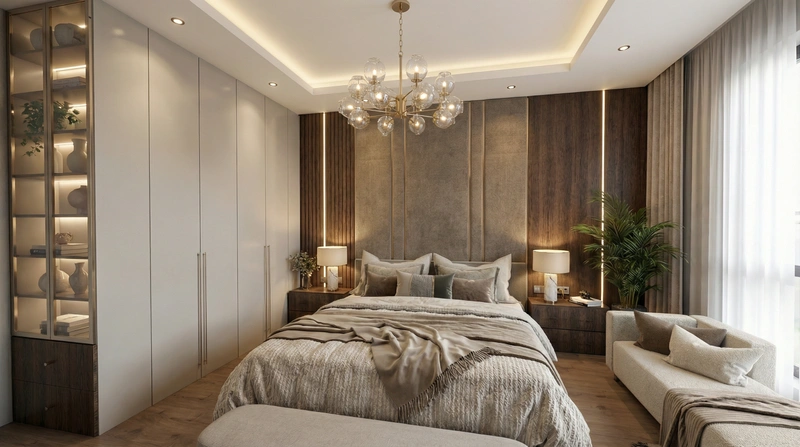 Дизайн интерьера в стиле Контемпорари — Спальня от нейросети RoomGPT