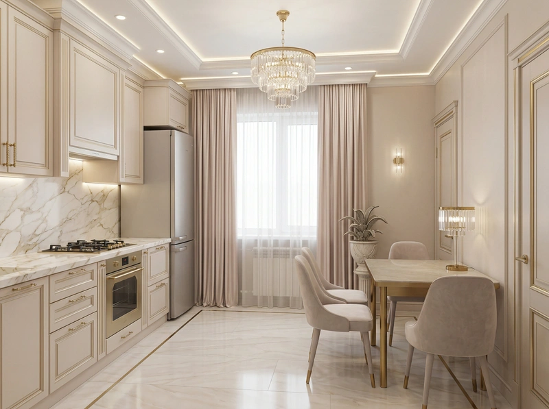 Дизайн кухни в стиле Неоклассика — фото интерьера от нейросети RoomGPT