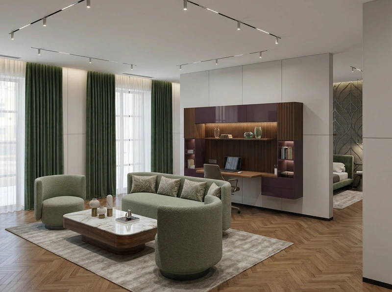 Дизайн гостиной в стиле Контемпорари — фото интерьера от нейросети RoomGPT