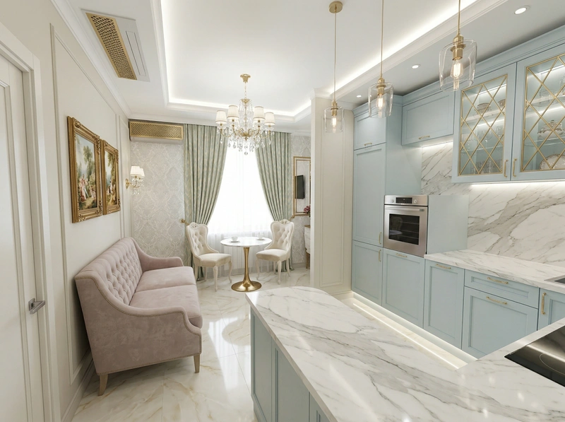 Дизайн кухни в стиле Неоклассика — фото интерьера от нейросети RoomGPT