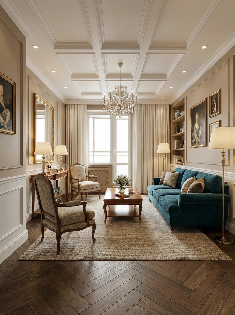 Дизайн интерьера в стиле Классика — Гостиная от нейросети RoomGPT