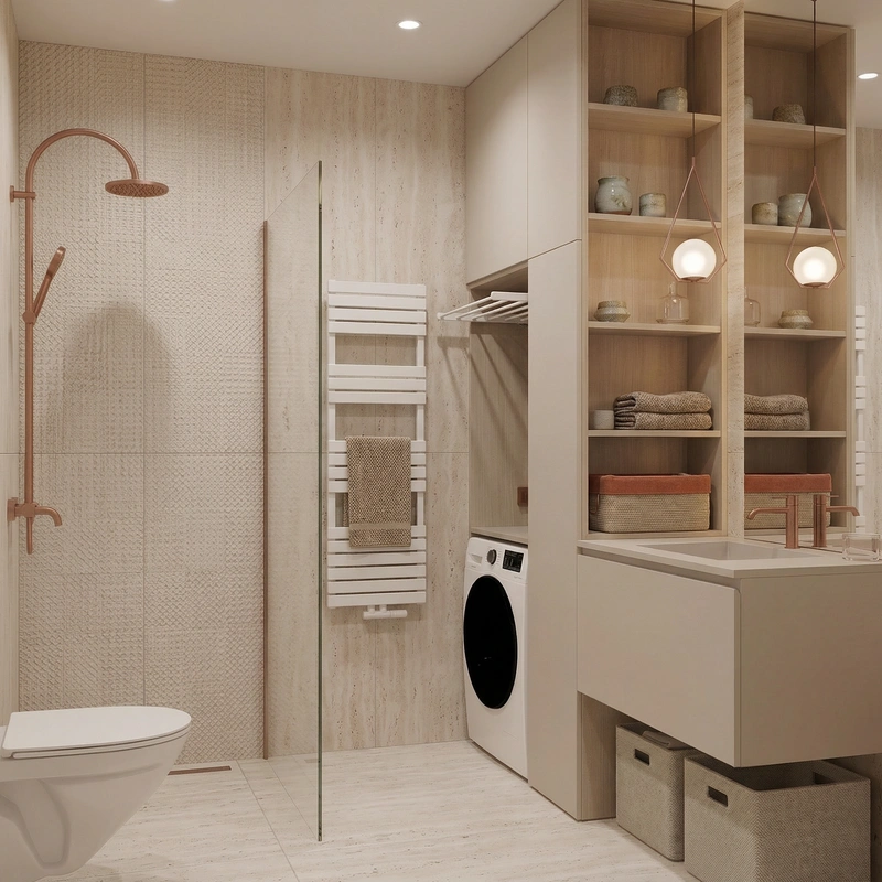 Дизайн ванной в стиле Japandi — фото интерьера от нейросети RoomGPT