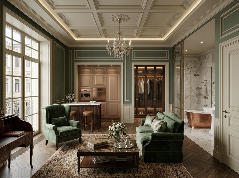 Дизайн интерьера в стиле Классика — Гостиная от нейросети RoomGPT