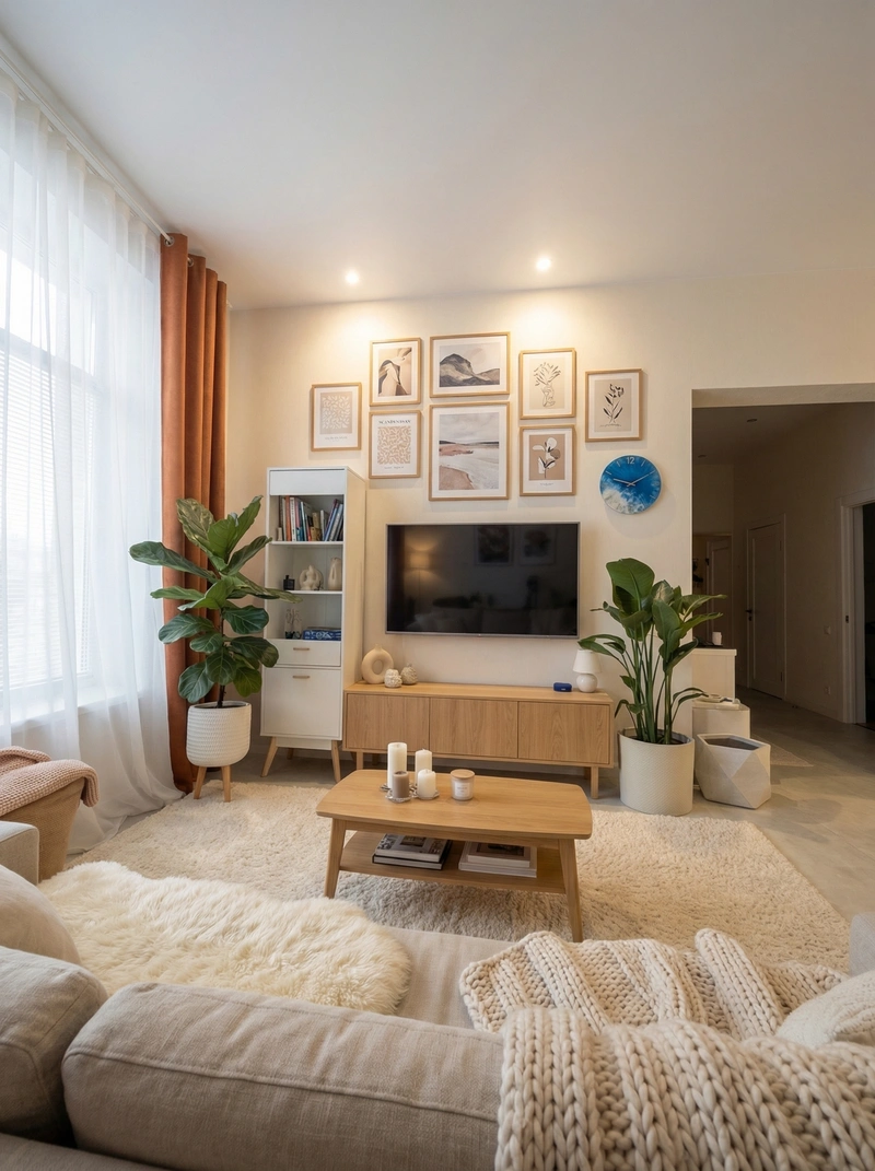 Дизайн гостиной в стиле Хюгге — фото интерьера от нейросети RoomGPT