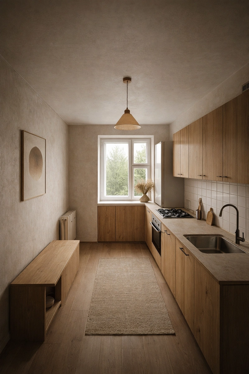 Дизайн кухни в стиле Japandi — фото интерьера от нейросети RoomGPT