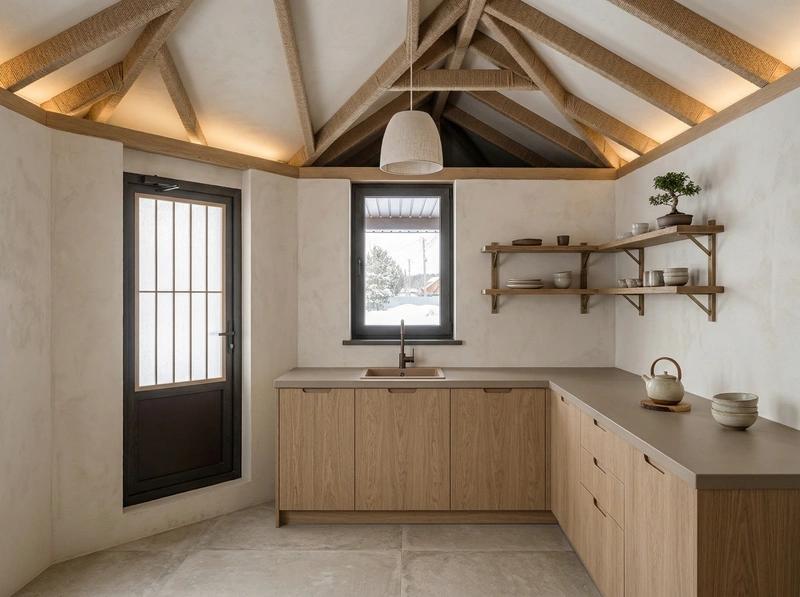 Дизайн кухни в стиле Japandi — фото интерьера от нейросети RoomGPT