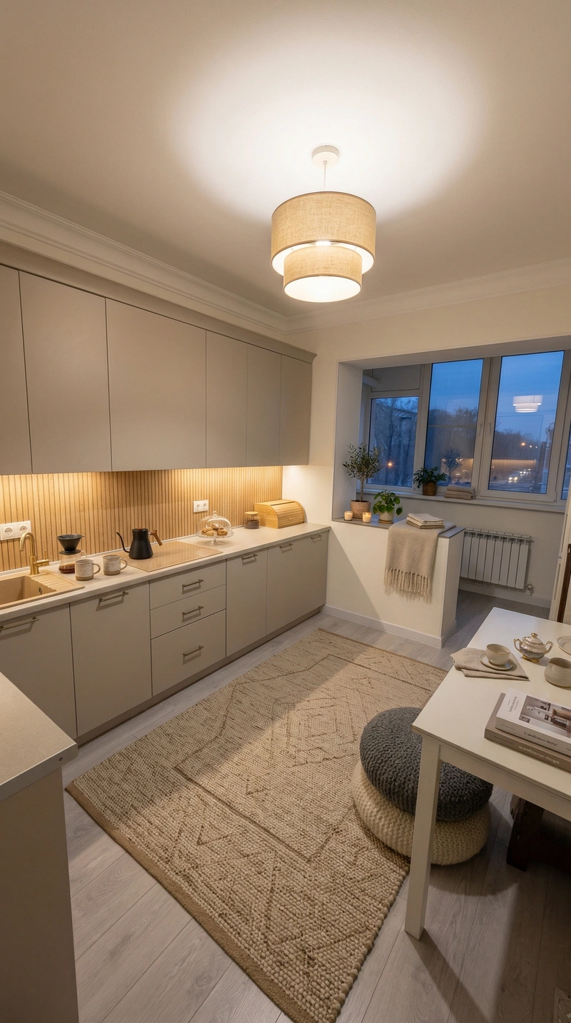 Дизайн кухни в стиле Хюгге — фото интерьера от нейросети RoomGPT