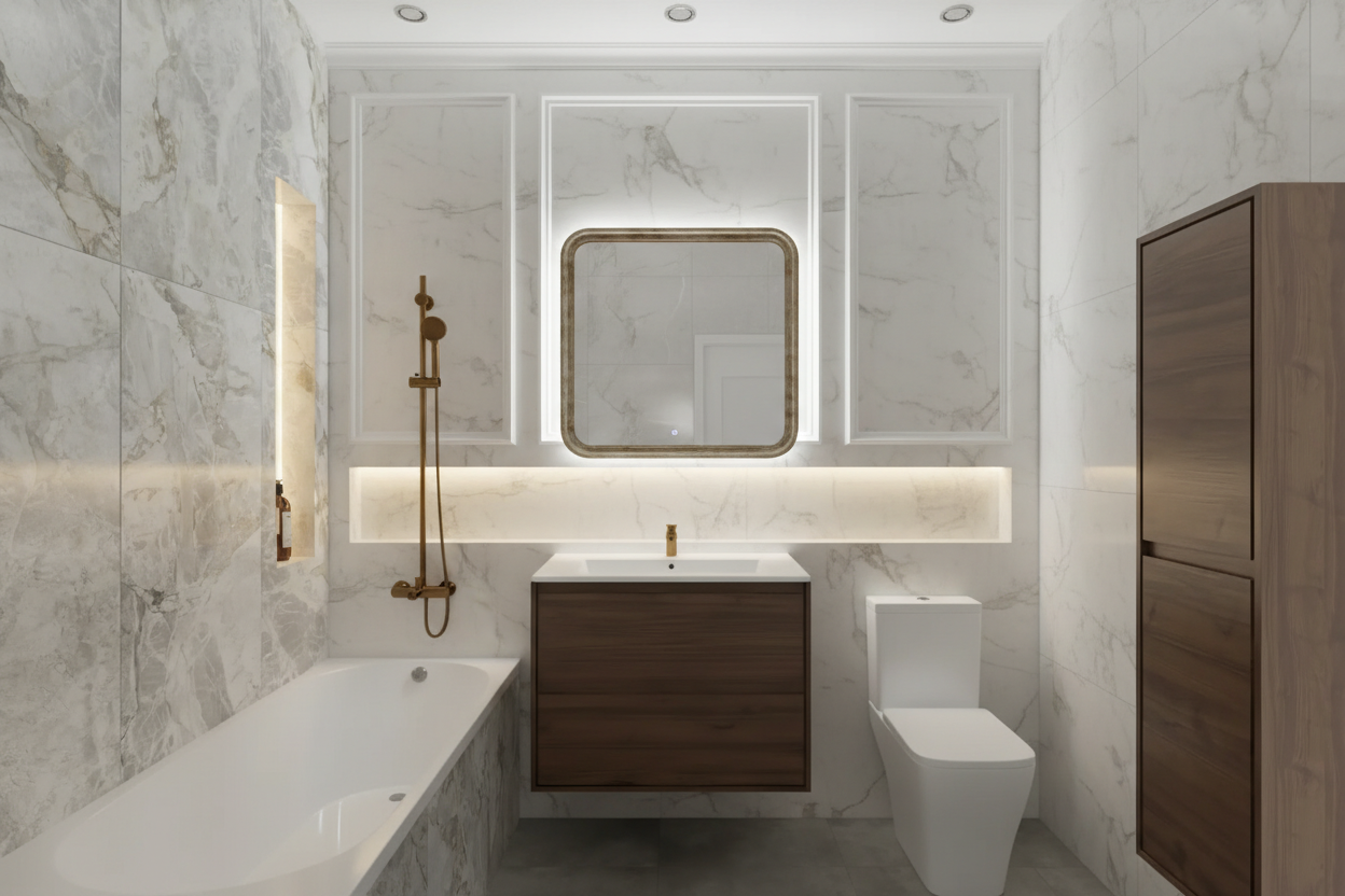 Дизайн ванной в стиле Классика — фото интерьера от нейросети RoomGPT