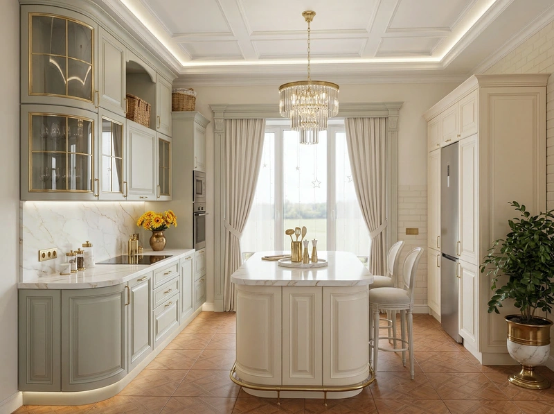 Дизайн кухни в стиле Неоклассика — фото интерьера от нейросети RoomGPT