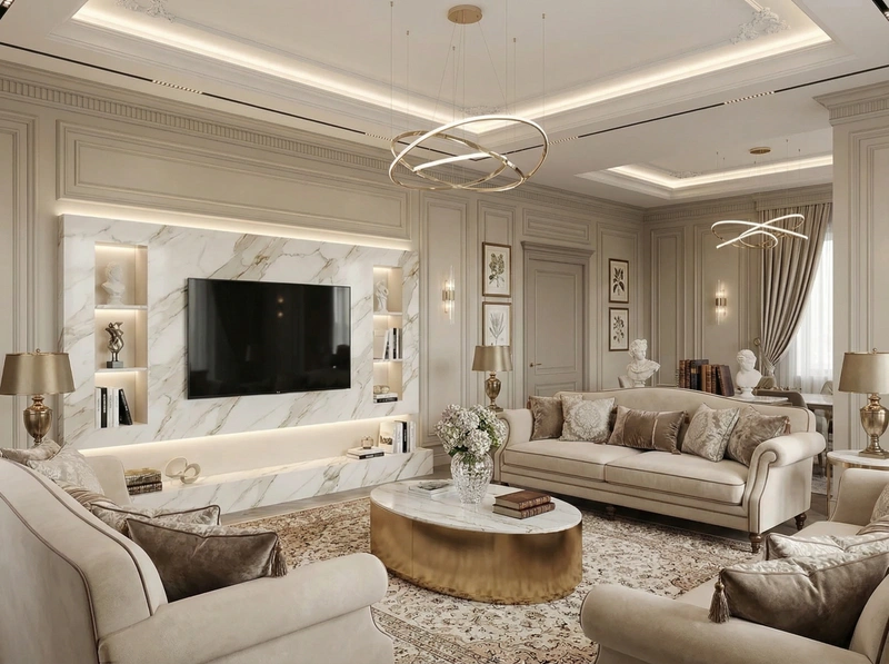 Дизайн интерьера в стиле Классика — Гостиная от нейросети RoomGPT