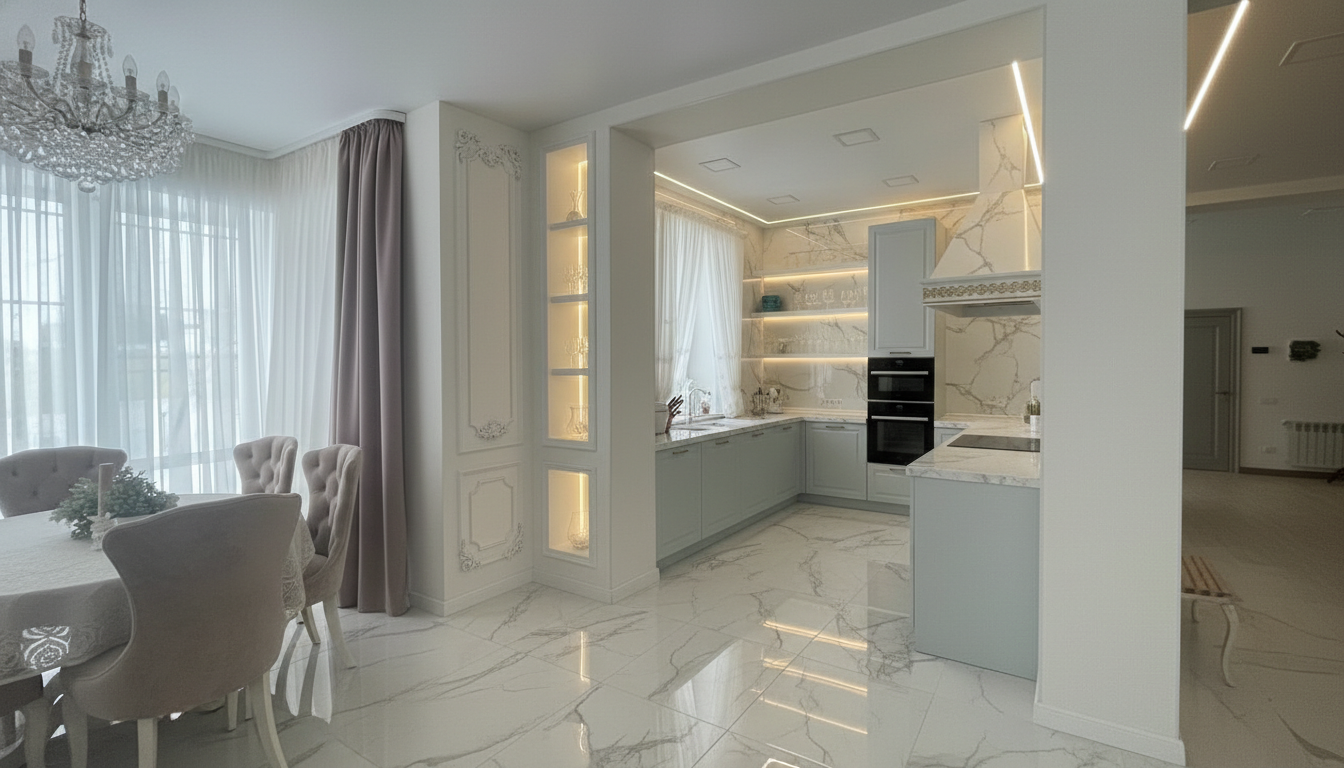 Дизайн кухни в стиле Классика — фото интерьера от нейросети RoomGPT