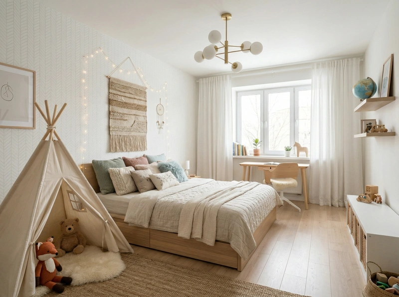 Дизайн детской в стиле Хюгге — фото интерьера от нейросети RoomGPT