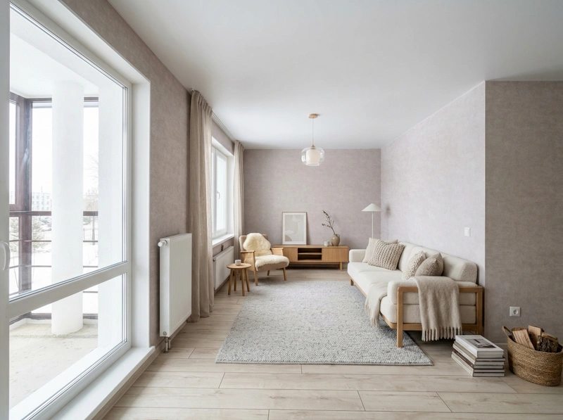 Дизайн гостиной в стиле Хюгге — фото интерьера от нейросети RoomGPT