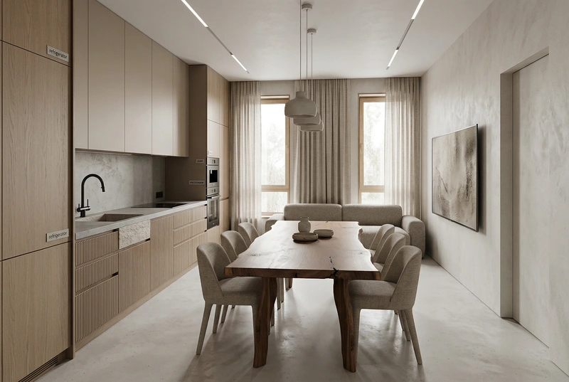 Дизайн кухни в стиле Japandi — фото интерьера от нейросети RoomGPT