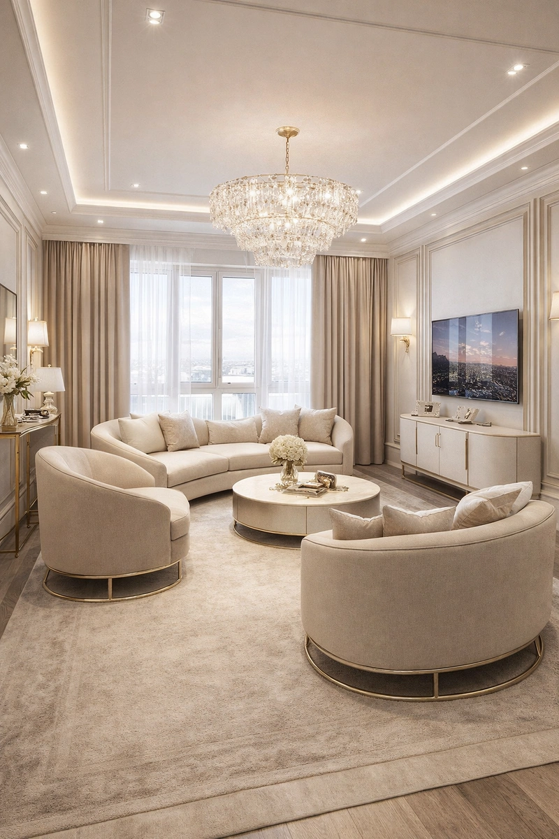 Дизайн интерьера в стиле Неоклассика — Гостиная от нейросети RoomGPT