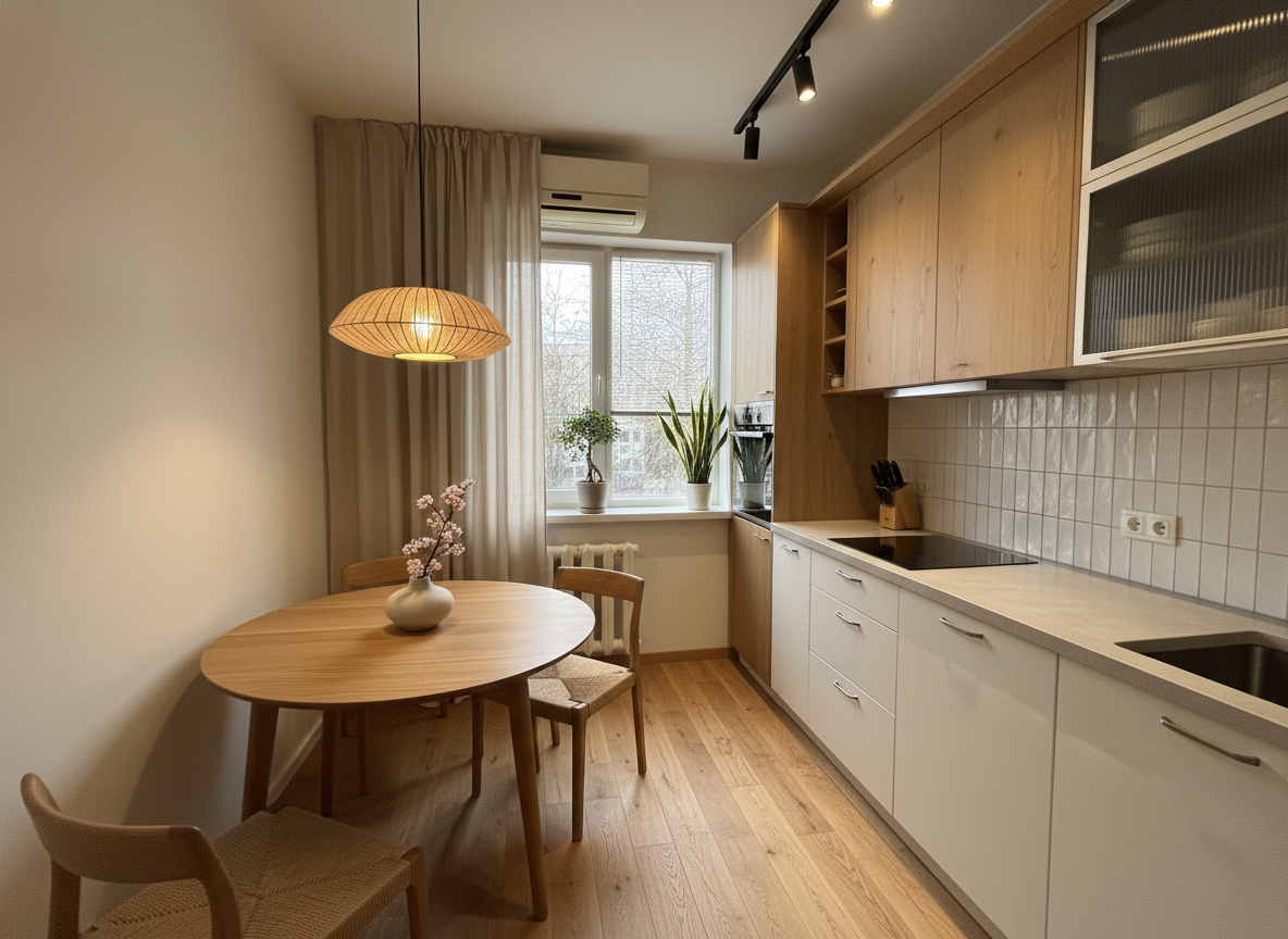 Дизайн кухни в стиле Japandi — фото интерьера от нейросети RoomGPT