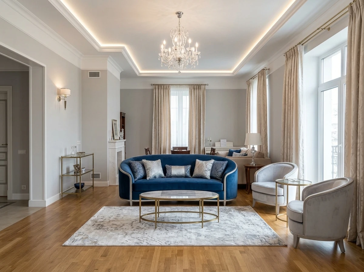 Дизайн гостиной в стиле Неоклассика — фото интерьера от нейросети RoomGPT