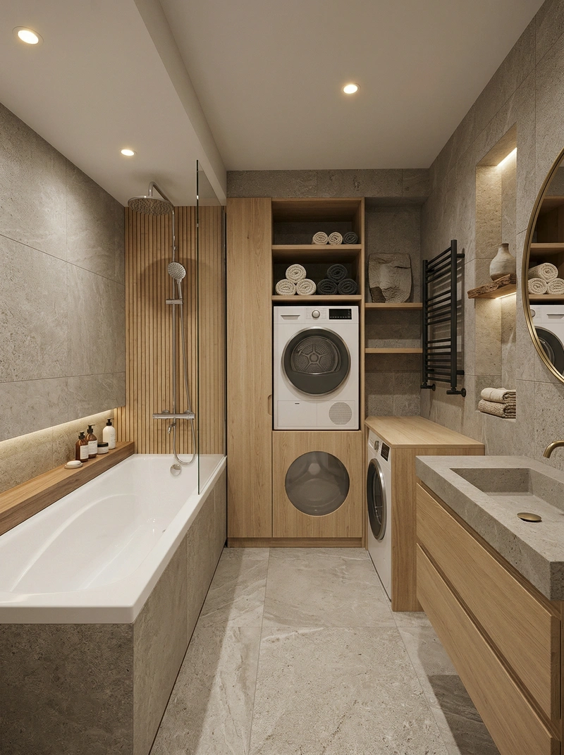 Дизайн ванной в стиле Japandi — фото интерьера от нейросети RoomGPT