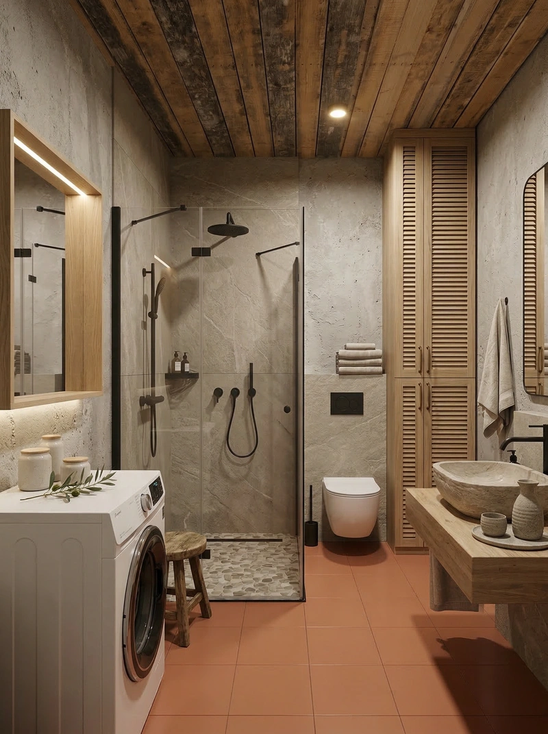 Дизайн ванной в стиле Japandi — фото интерьера от нейросети RoomGPT