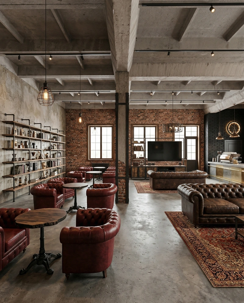 Дизайн гостиной в стиле Лофт — фото интерьера от нейросети RoomGPT