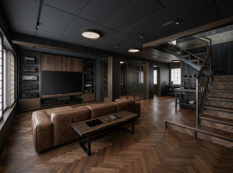 Дизайн гостиной в стиле Блэктэк — фото интерьера от нейросети RoomGPT