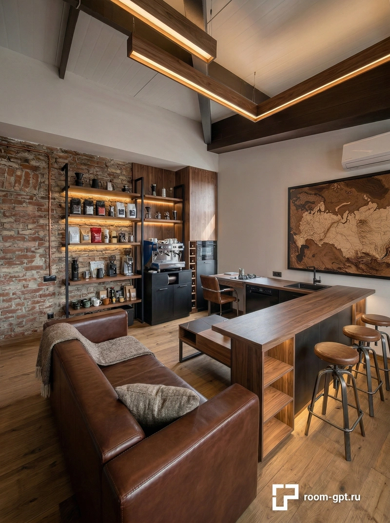 Дизайн кухни в стиле Лофт — фото интерьера от нейросети RoomGPT