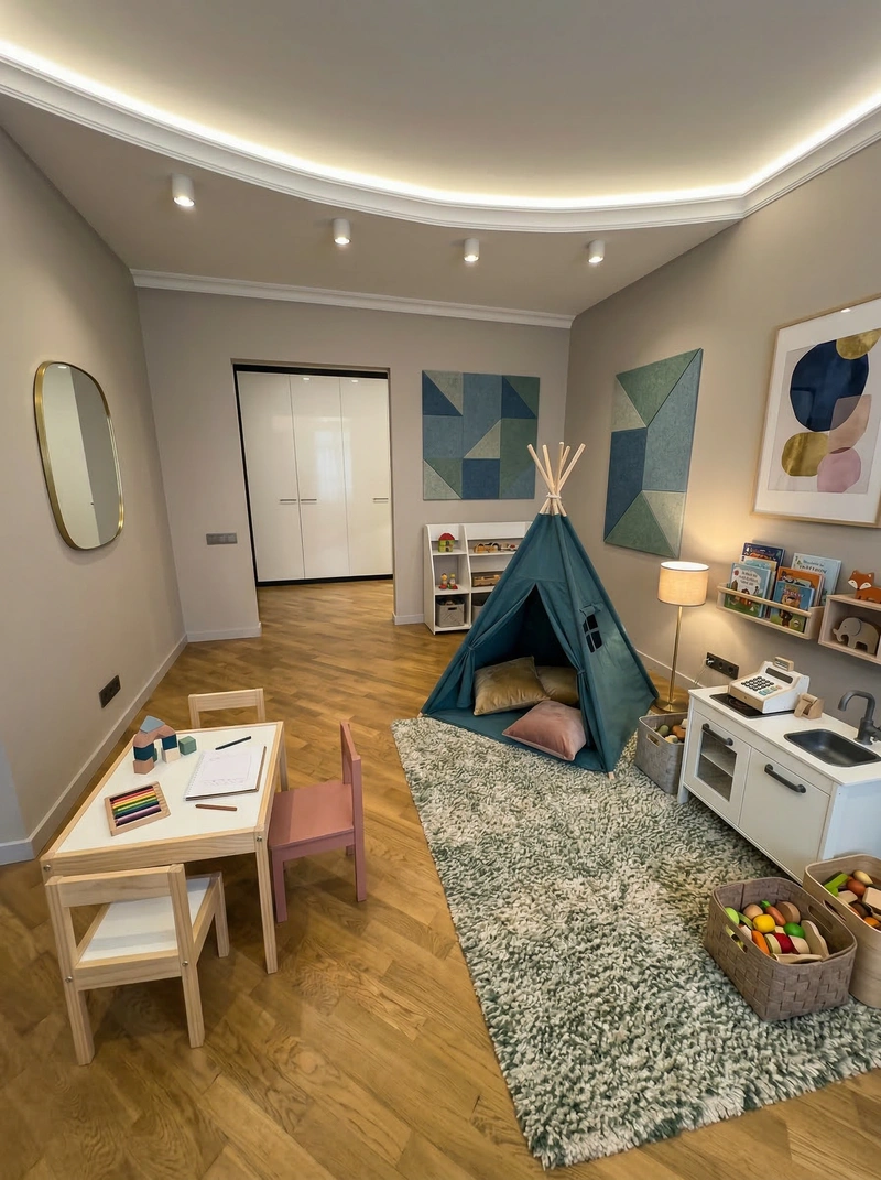 Дизайн детской в стиле Контемпорари — фото интерьера от нейросети RoomGPT