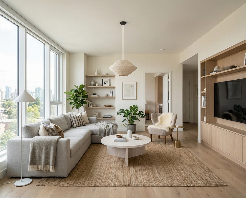 Дизайн гостиной в стиле Сканди — фото интерьера от нейросети RoomGPT