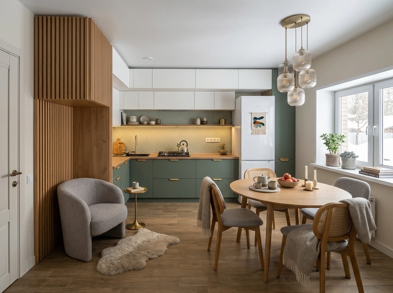 Дизайн интерьера в стиле Хюгге — Кухня от нейросети RoomGPT