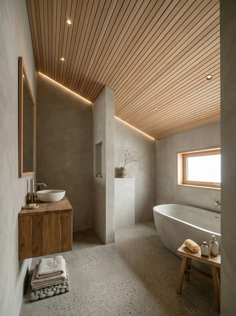 Дизайн ванной в стиле Japandi — фото интерьера от нейросети RoomGPT