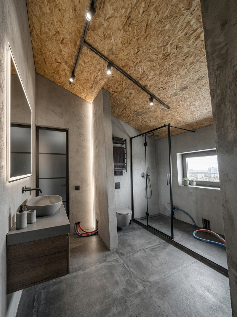 Дизайн ванной в стиле Лофт — фото интерьера от нейросети RoomGPT