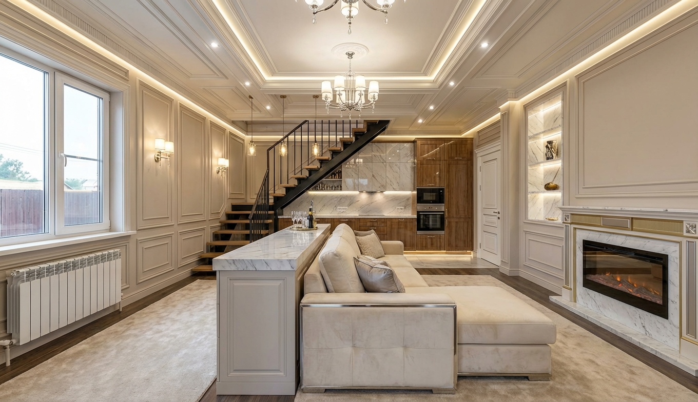 Дизайн гостиной в стиле Классика — фото интерьера от нейросети RoomGPT